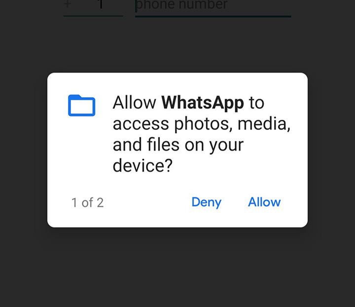 Mensaje emergente típico de WhatsApp